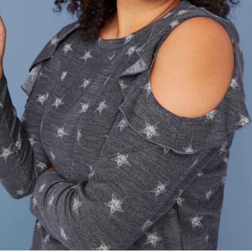 Lane Bryant cold shoulder sweater with star detail